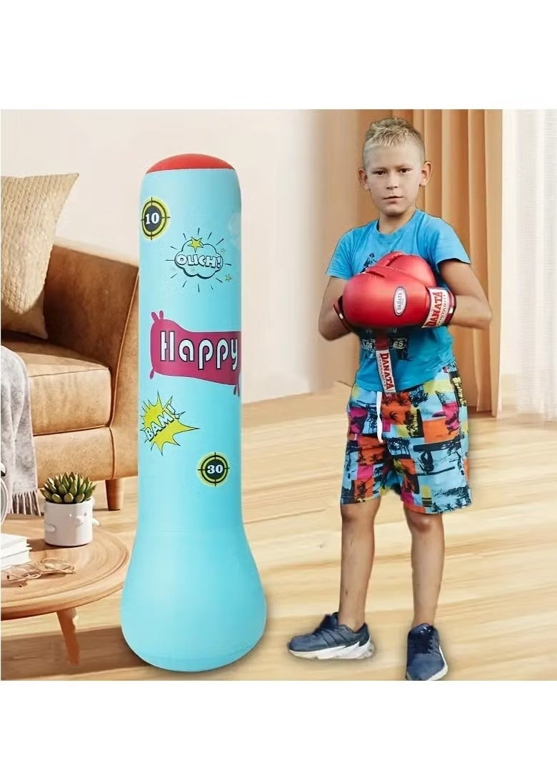 صندوق العاب عمود ملاكمة قابل للنفخ، حقيبة ملاكمة للأطفال بطول 120 سم، حقيبة ملاكمة قابلة للنفخ للياقة البدنية للكاراتيه والتايكوندو، ألعاب تدريب سرعة الركل لتخفيف التوتر للأطفال والكبار - Image 2